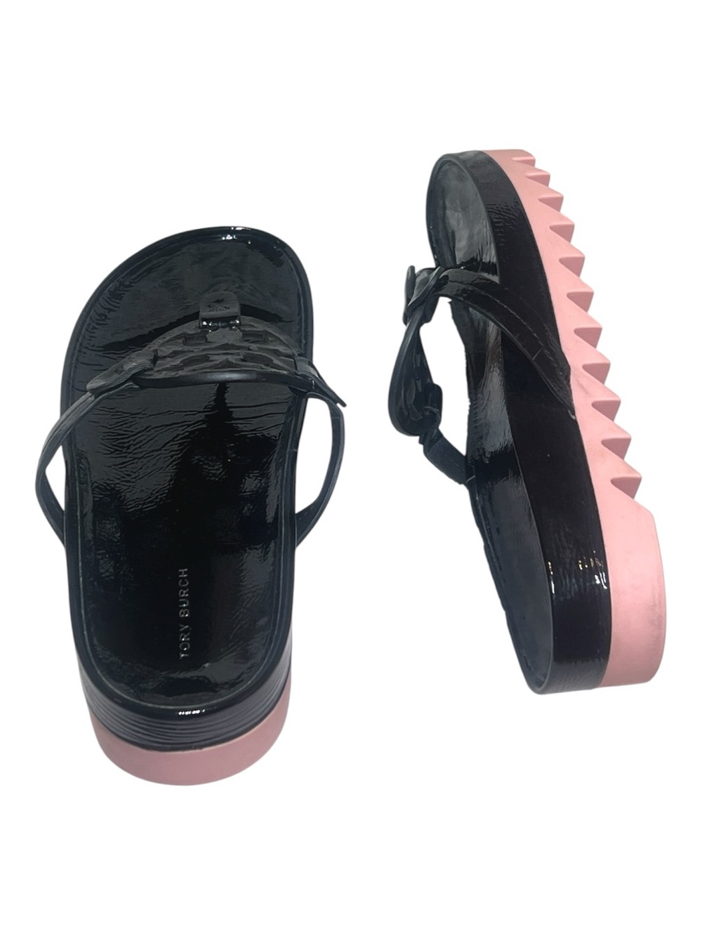 TORY BURCH Miller Cloud Lug Black Pink Leather Platform Sawtooth Sandals - Picture 11 of 16